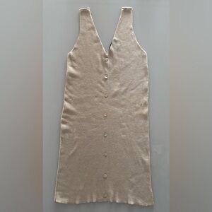 Vero Moda Women Beige V-Neck BODYCON FITTED STRETCH SWEATER Mini Dress Size XL